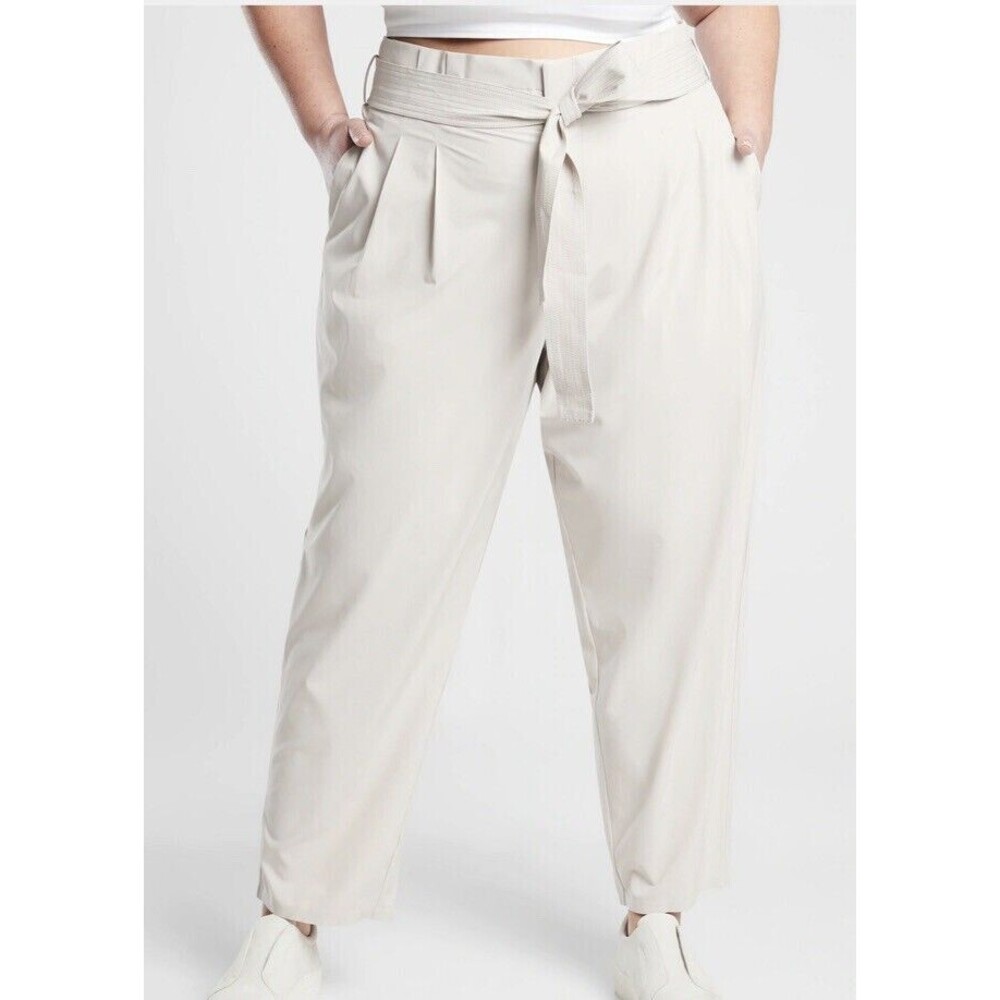 Athleta Size 18 High Waist Casual Career Pants Tie Paper bag Tapered Skyline